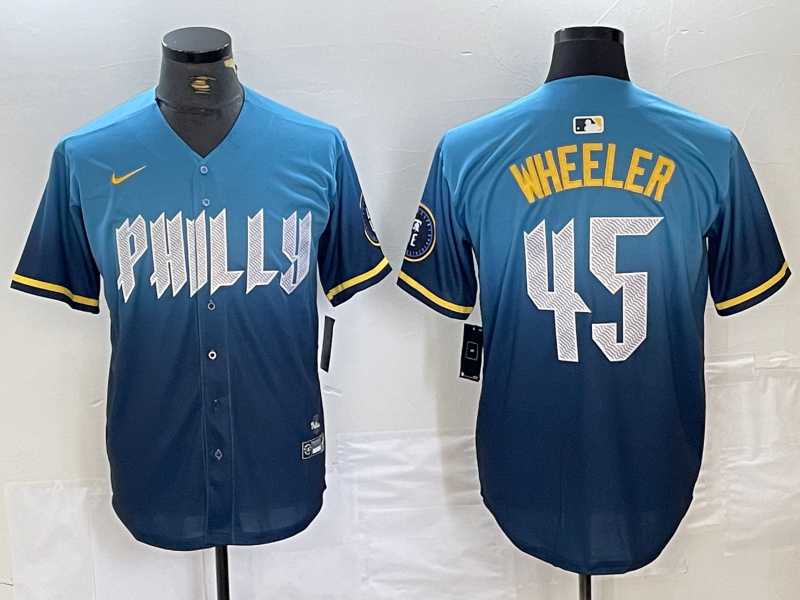 Mens Philadelphia Phillies #45 Zack Wheeler Blue 2024 City Cool Base Stitched Jersey->philadelphia phillies->MLB Jersey